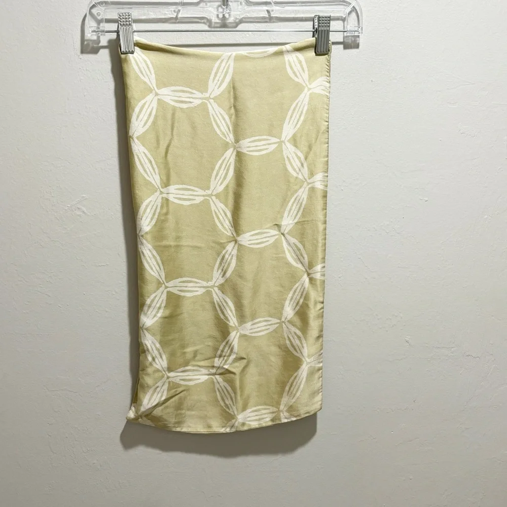 WEST ELM Green Abstract Print Lumbar Pillow Cover 100% Silk Zip Close 12” X 20”